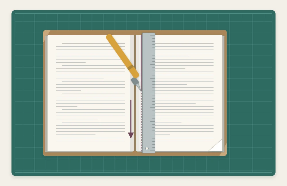 A loose page being cut from a worn book with a craft knife held against a metal ruler near the spine