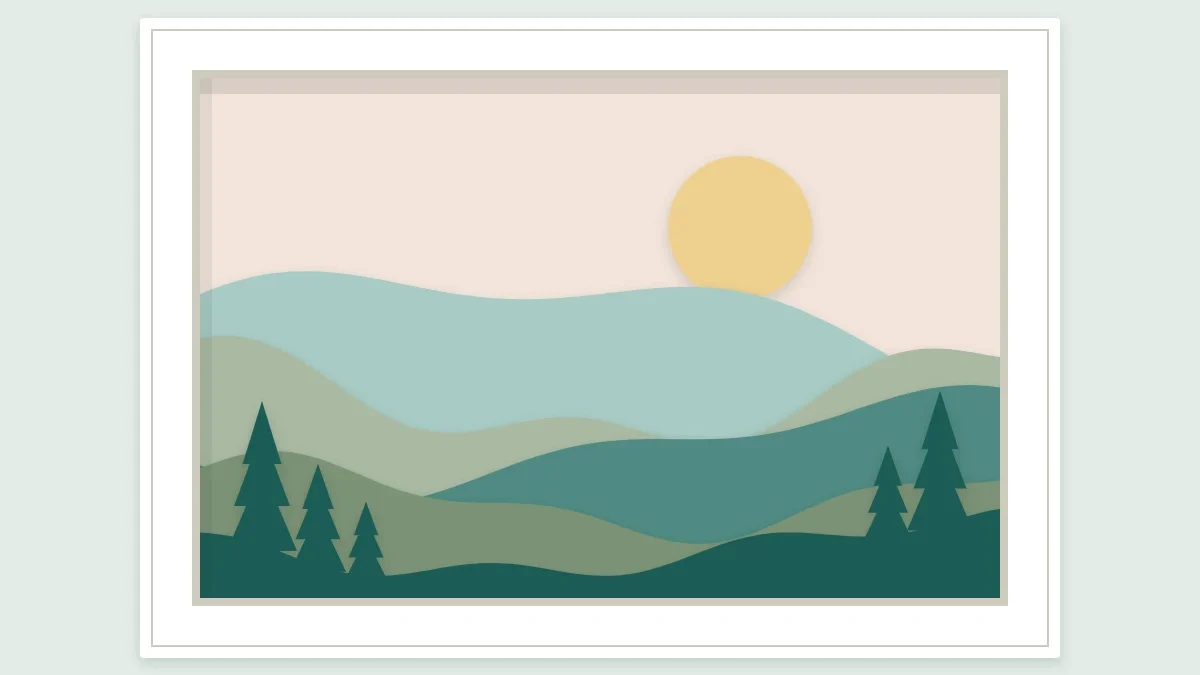 Shadow-box landscape of layered paper hills, pale at the back and dark at the front