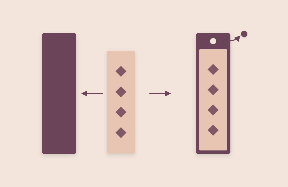 Layered strip bookmark made from two papers with a punched hole near the top