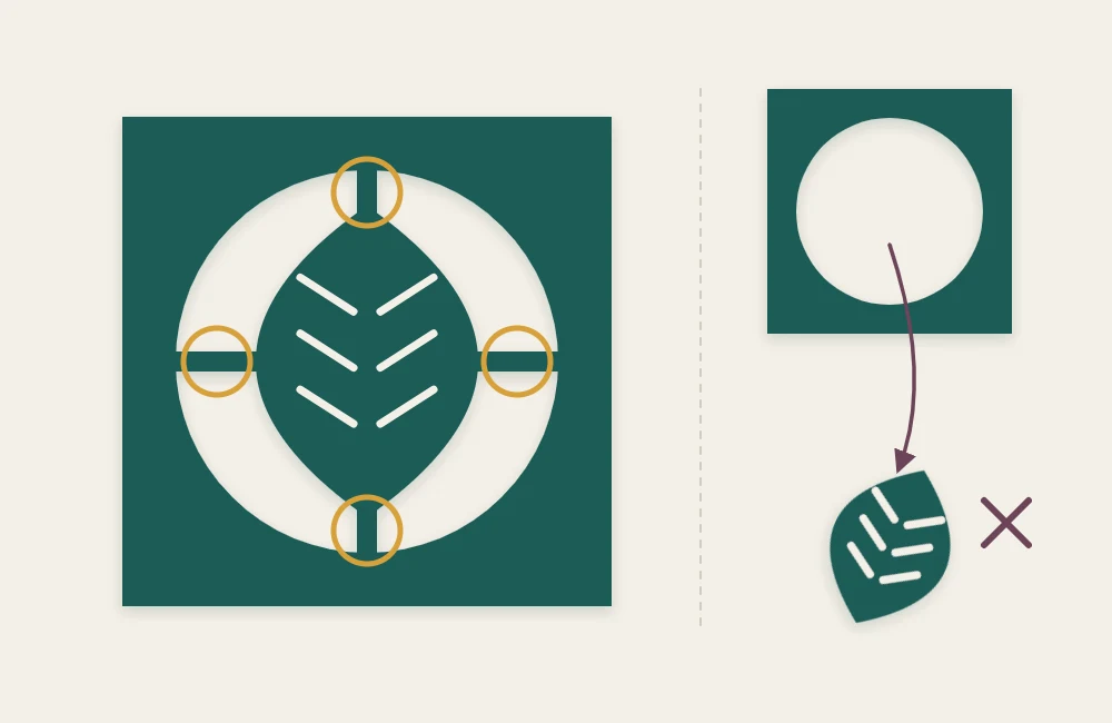 Papercut design of leaves and stems inside a border, with every shape joined to its neighbors by narrow bridges of paper