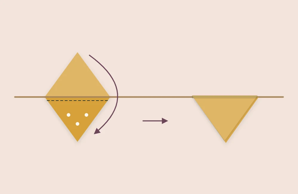 Paper diamond folded in half over a length of twine to form a triangular flag
