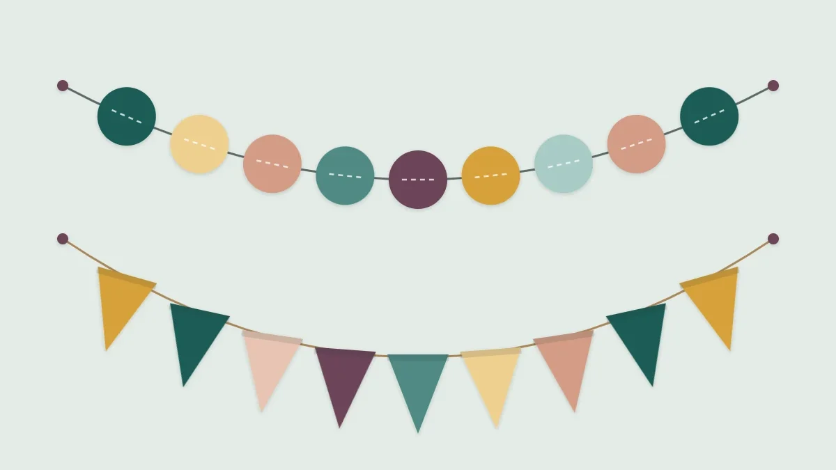 Paper garland of circles and triangular flags hanging in a soft swag