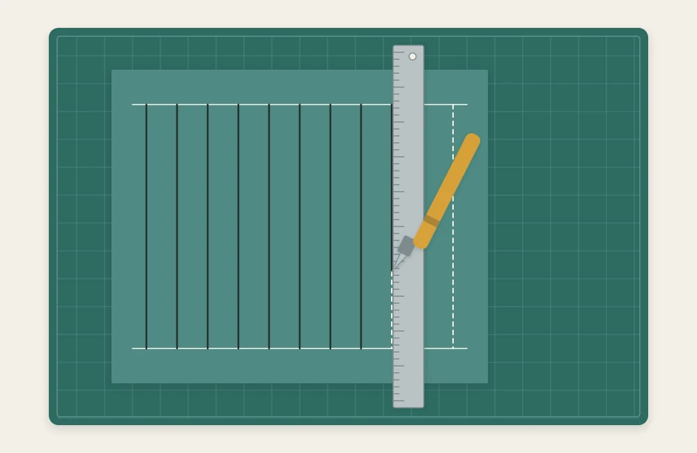 Square base sheet with parallel slits cut inside an uncut border